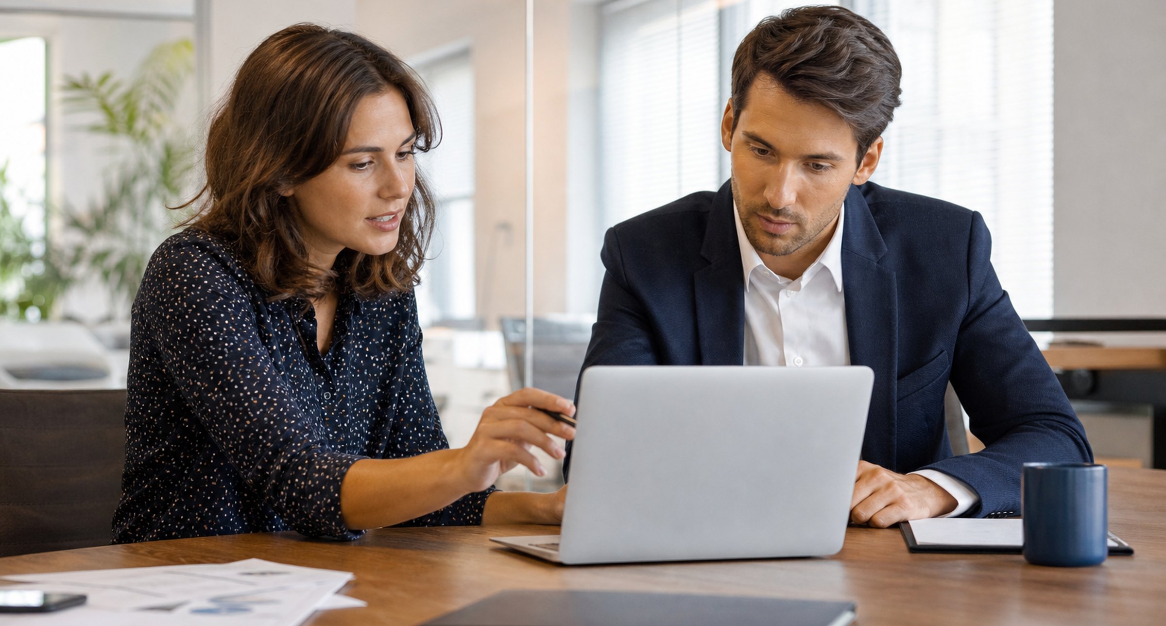B2B partners reviewing B2B subscriptions on a laptop