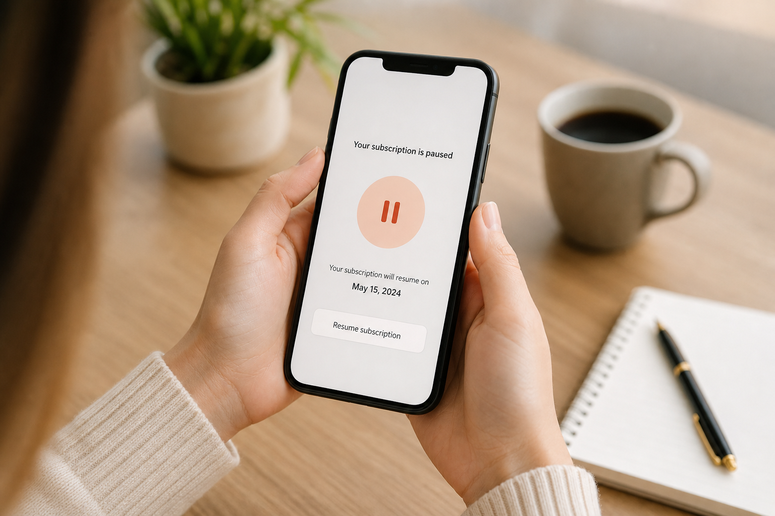 Smartphone showing a subscription pause confirmation