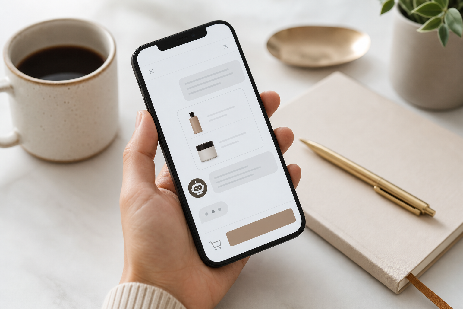 Smartphone showing AI chatbot for instant checkout