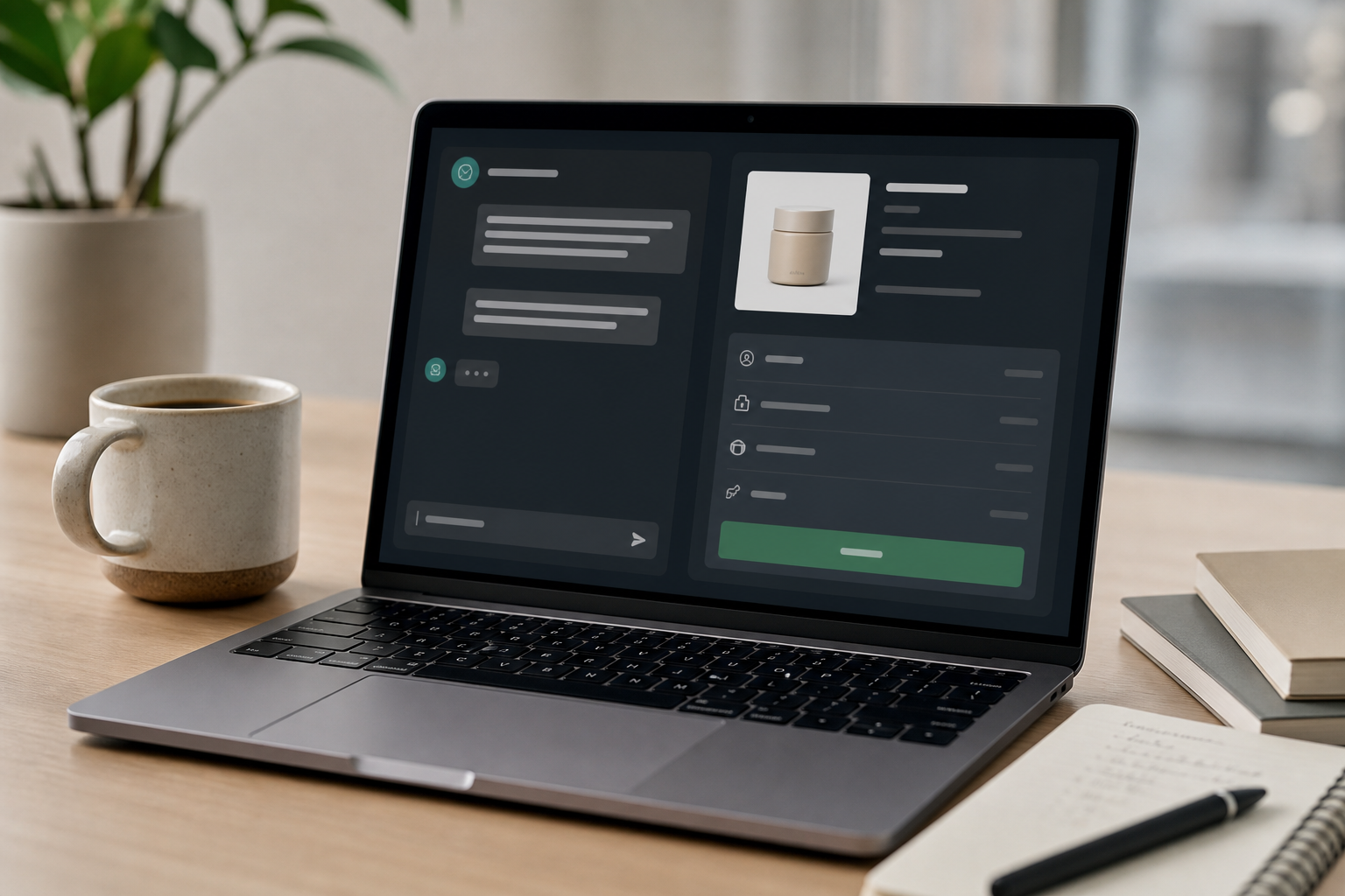 Laptop showing AI-powered instant checkout on Shopify