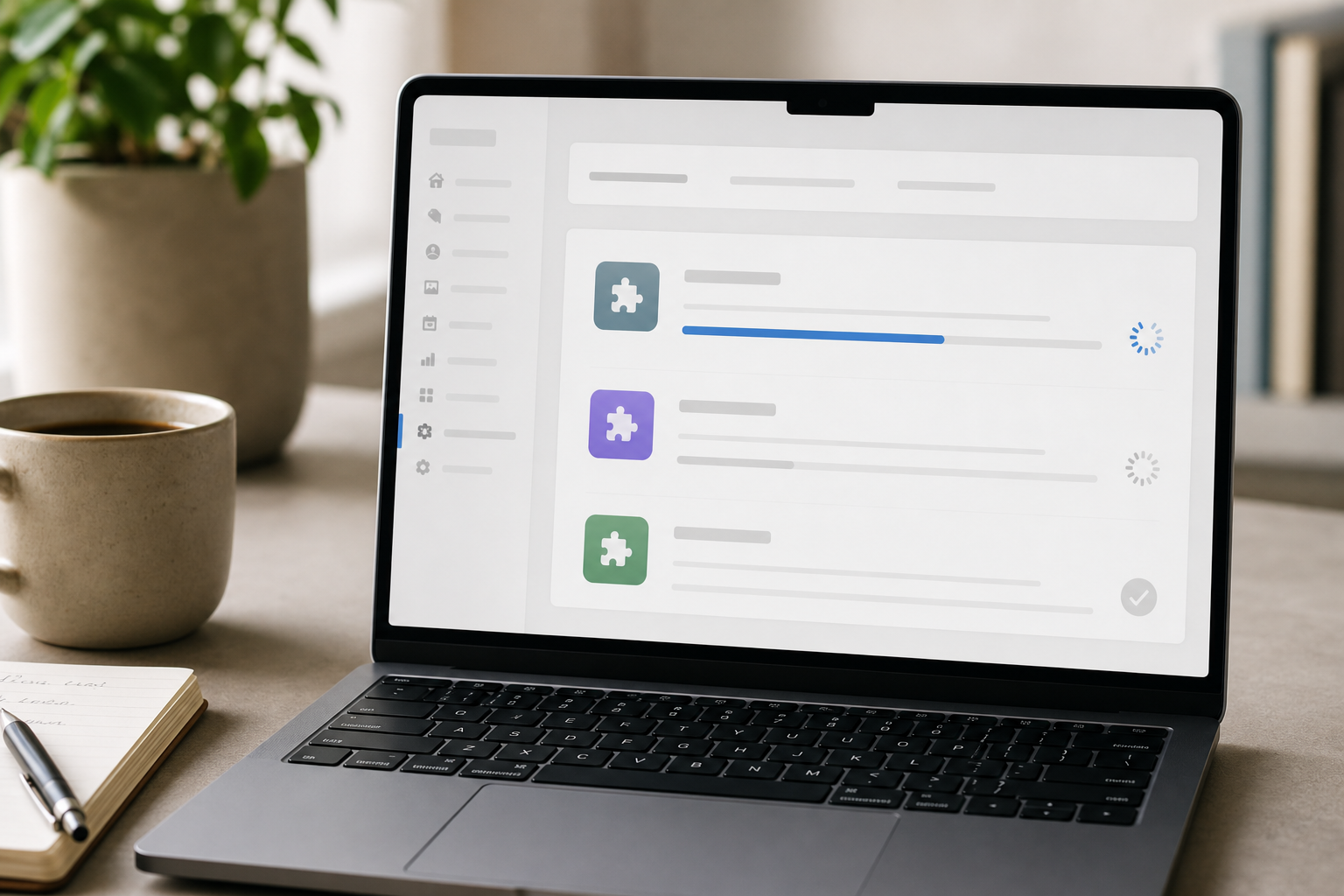 Laptop showing Shopify checkout extensions being installed