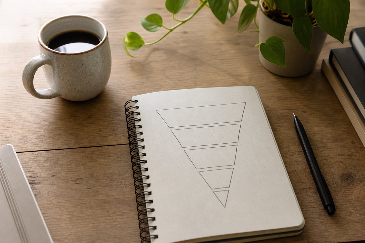 Notebook suggesting customer retention strategies funnel