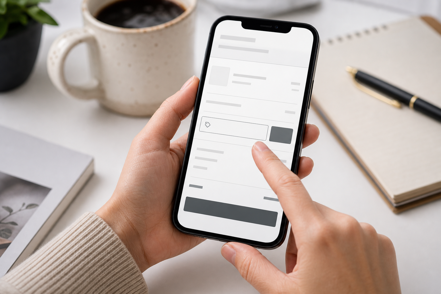 Smartphone showing discount code input on Shopify checkout