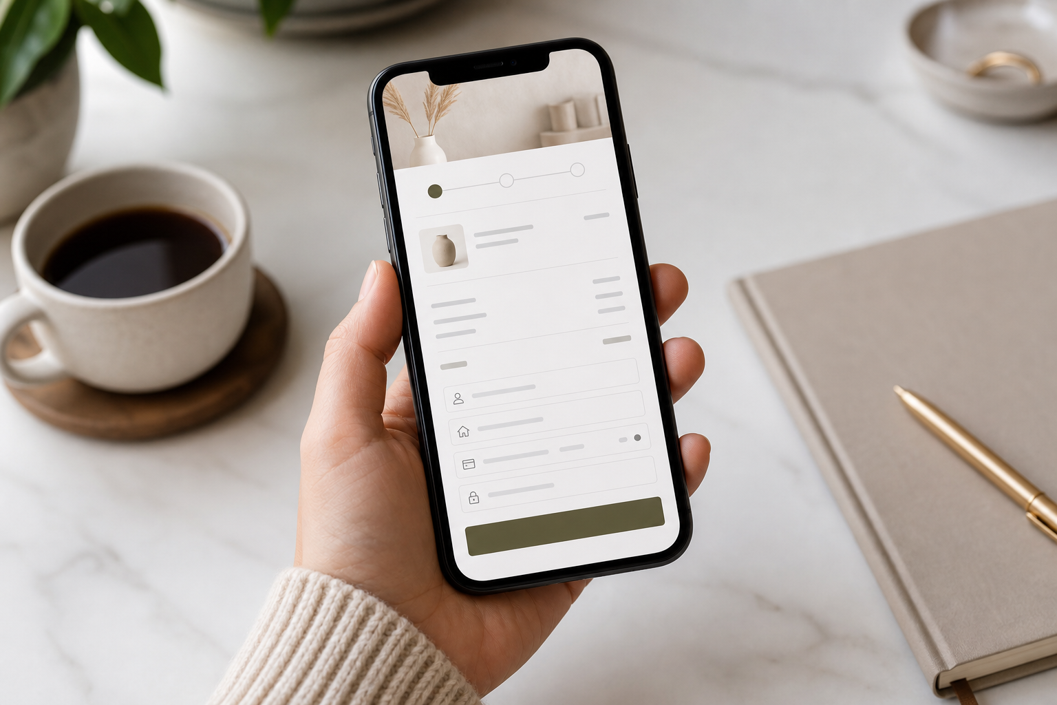 Smartphone showing a customized Shopify checkout page