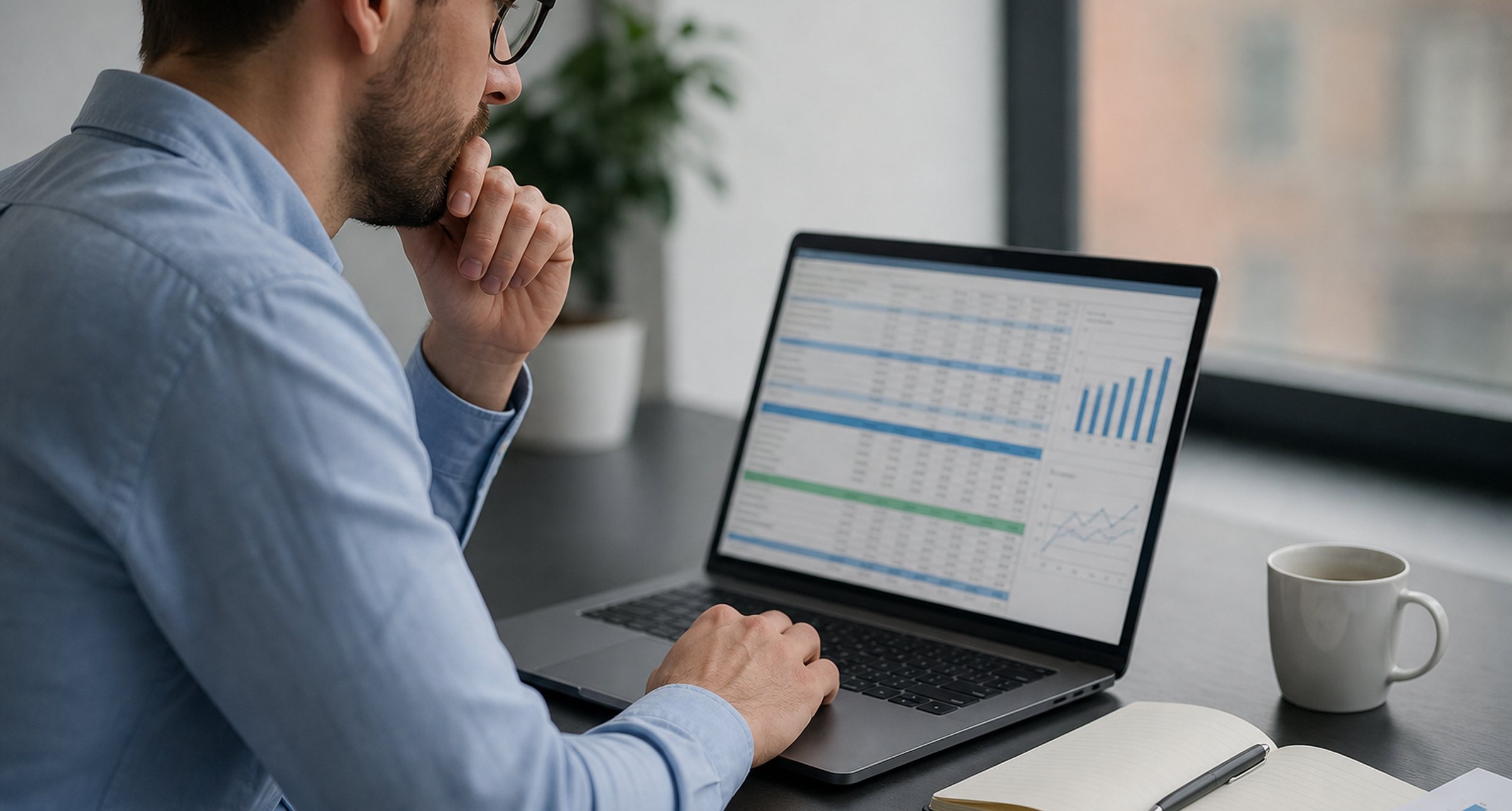 Finance review of a product-as-a-service business case on laptop
