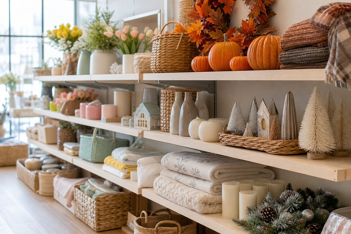 Store shelves suggesting seasonal demand and subscriptions