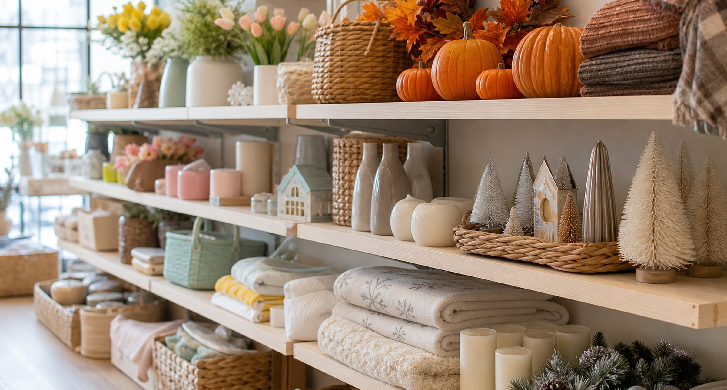 Seasonal products on shelves suggesting subscription seasonality planning