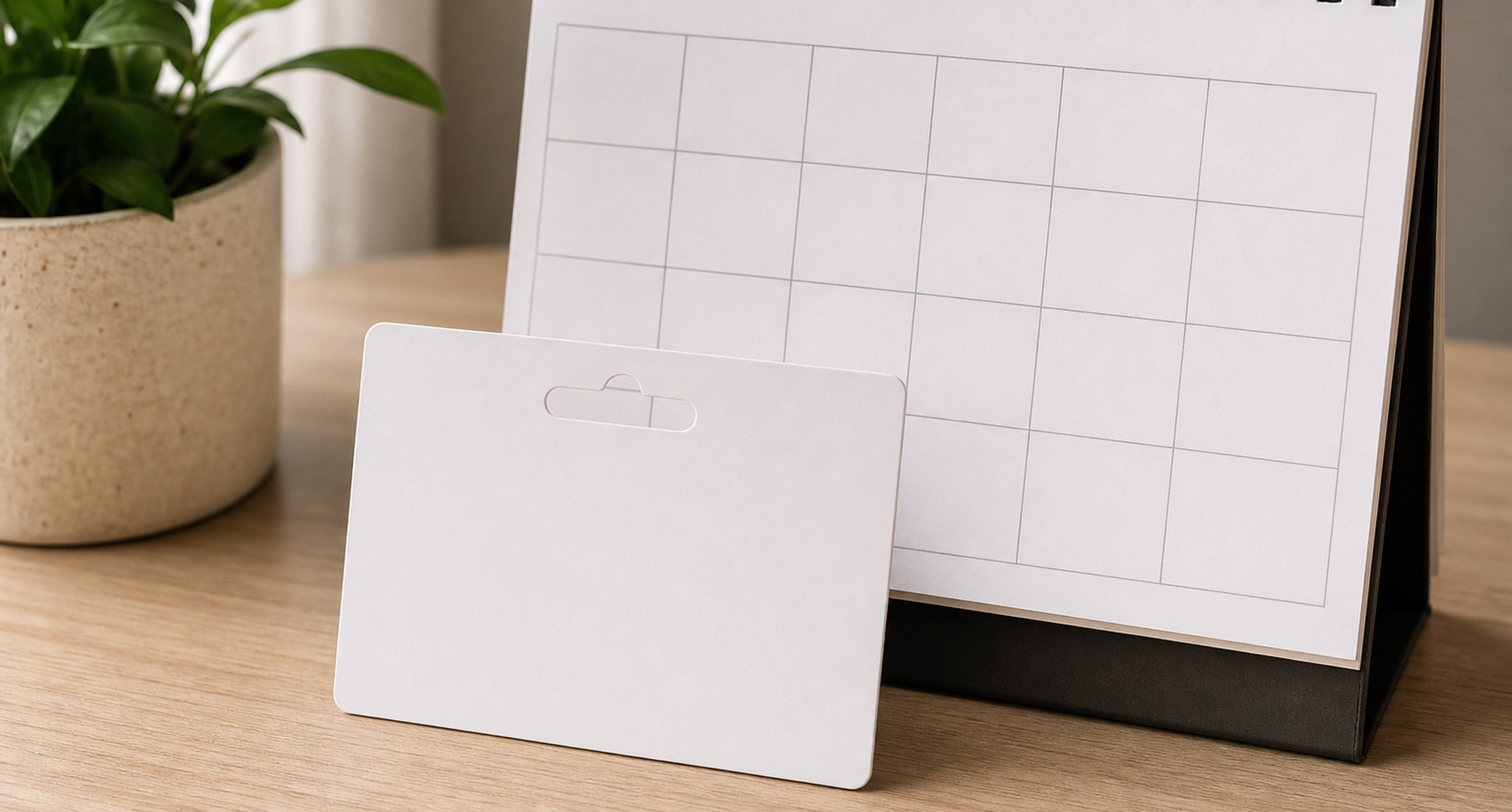 Prepaid subscription card and calendar on a merchant desk