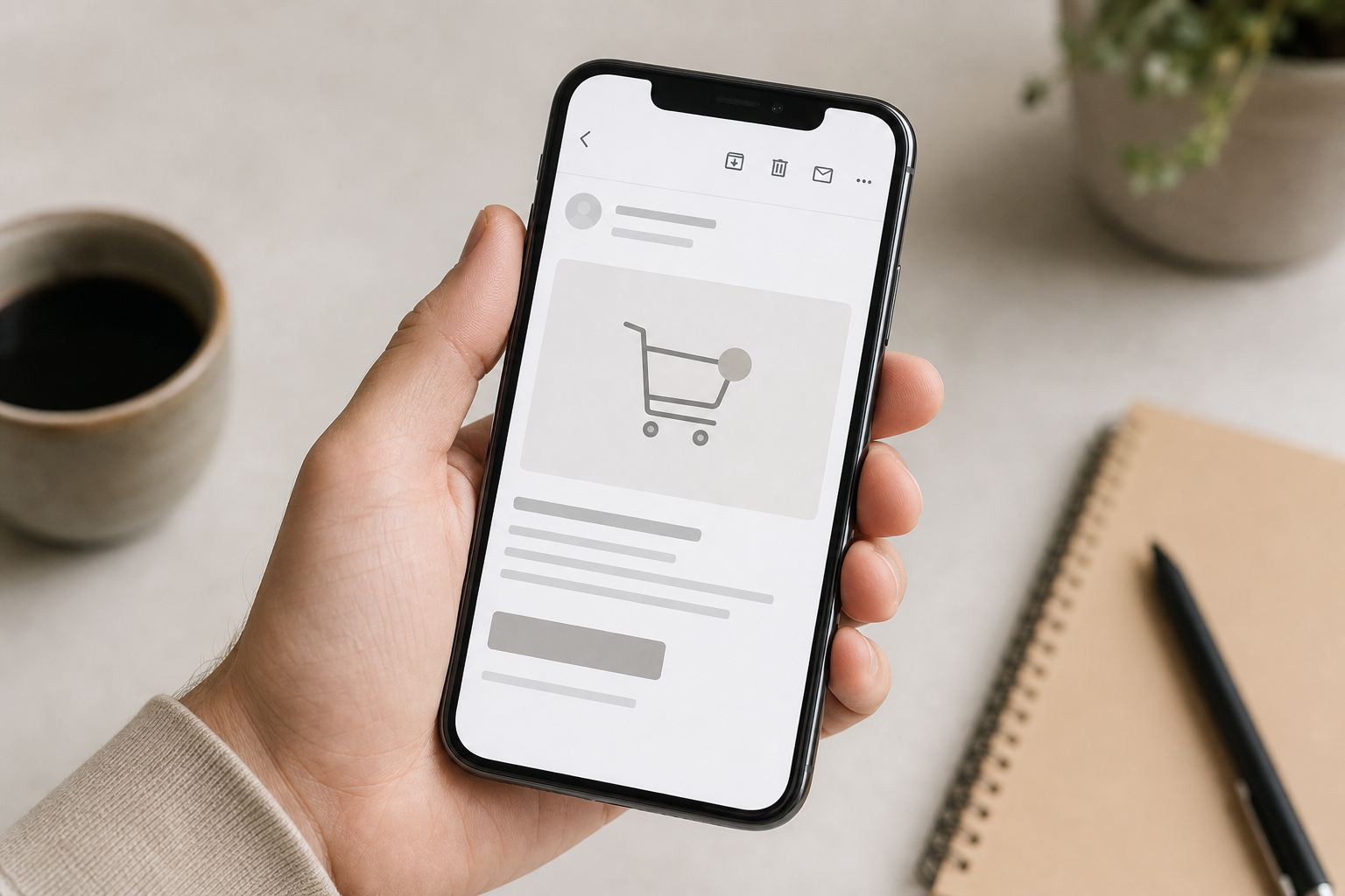 Smartphone showing abandoned checkout recovery email