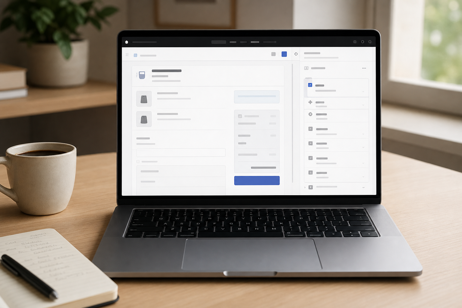 Laptop showing Shopify checkout and accounts editor
