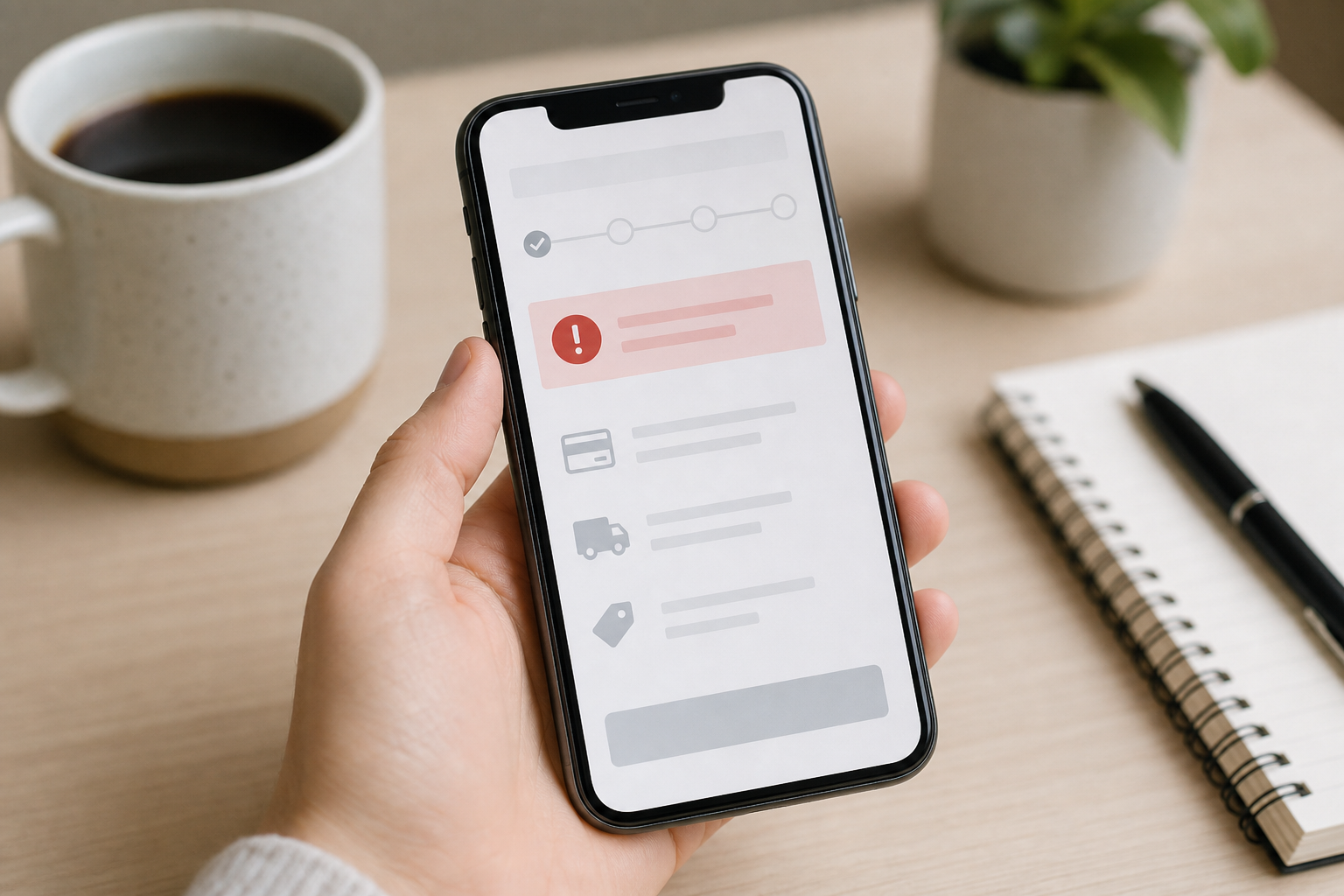 Smartphone showing a Shopify checkout error message