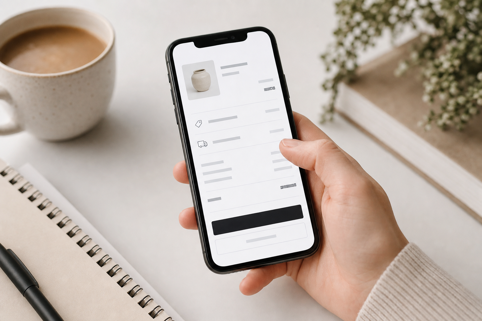 Smartphone showing Shopify checkout screen on mobile