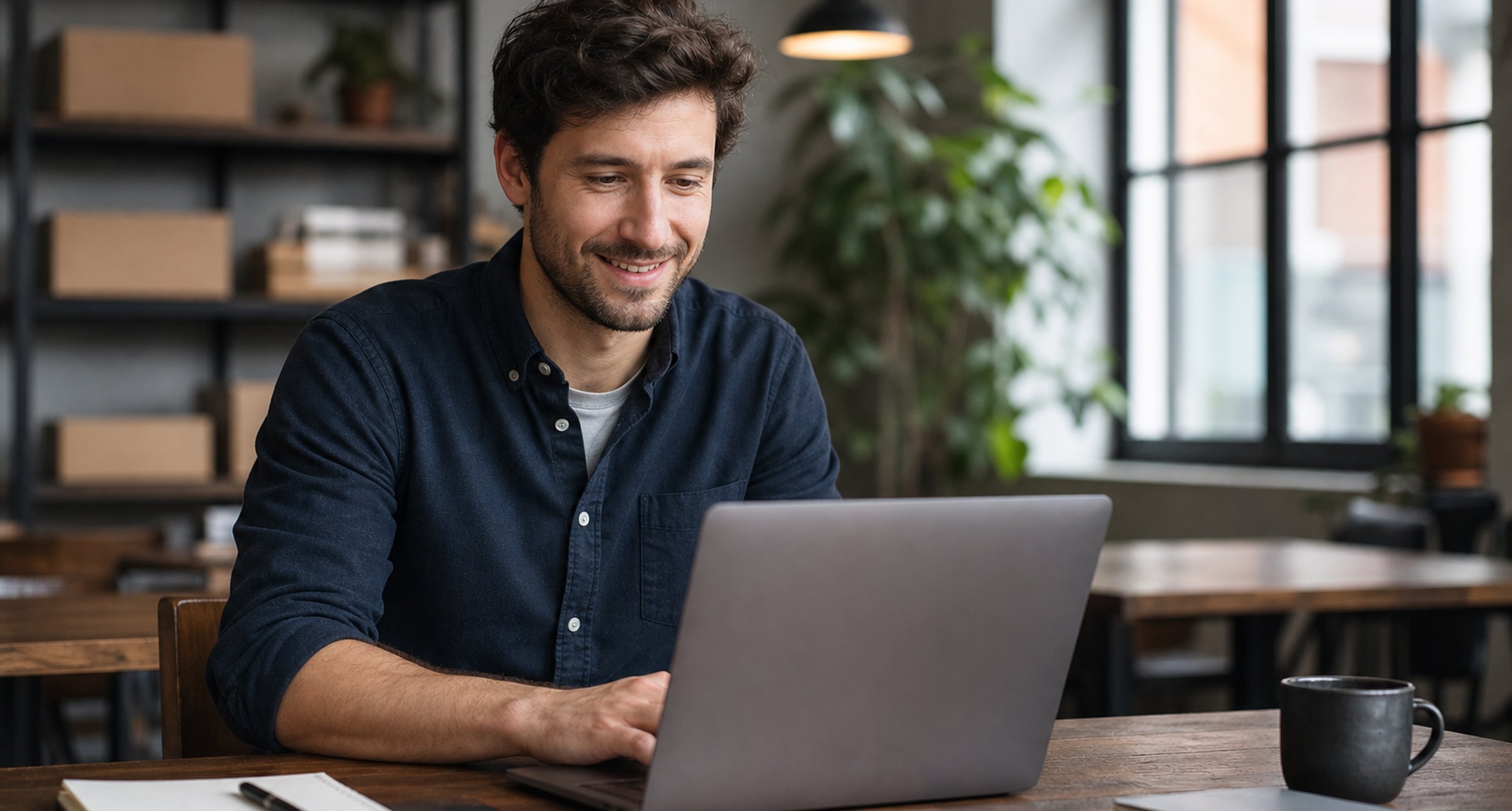 European merchant managing Shopify subscriptions on a laptop