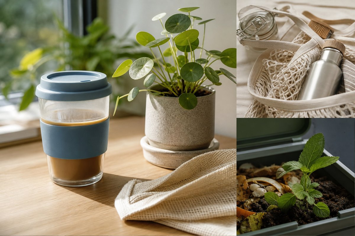 Plant and cup suggesting small sustainable choices