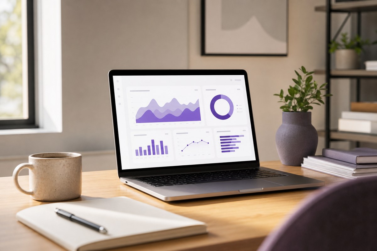 Laptop with a subscription analytics dashboard on a desk