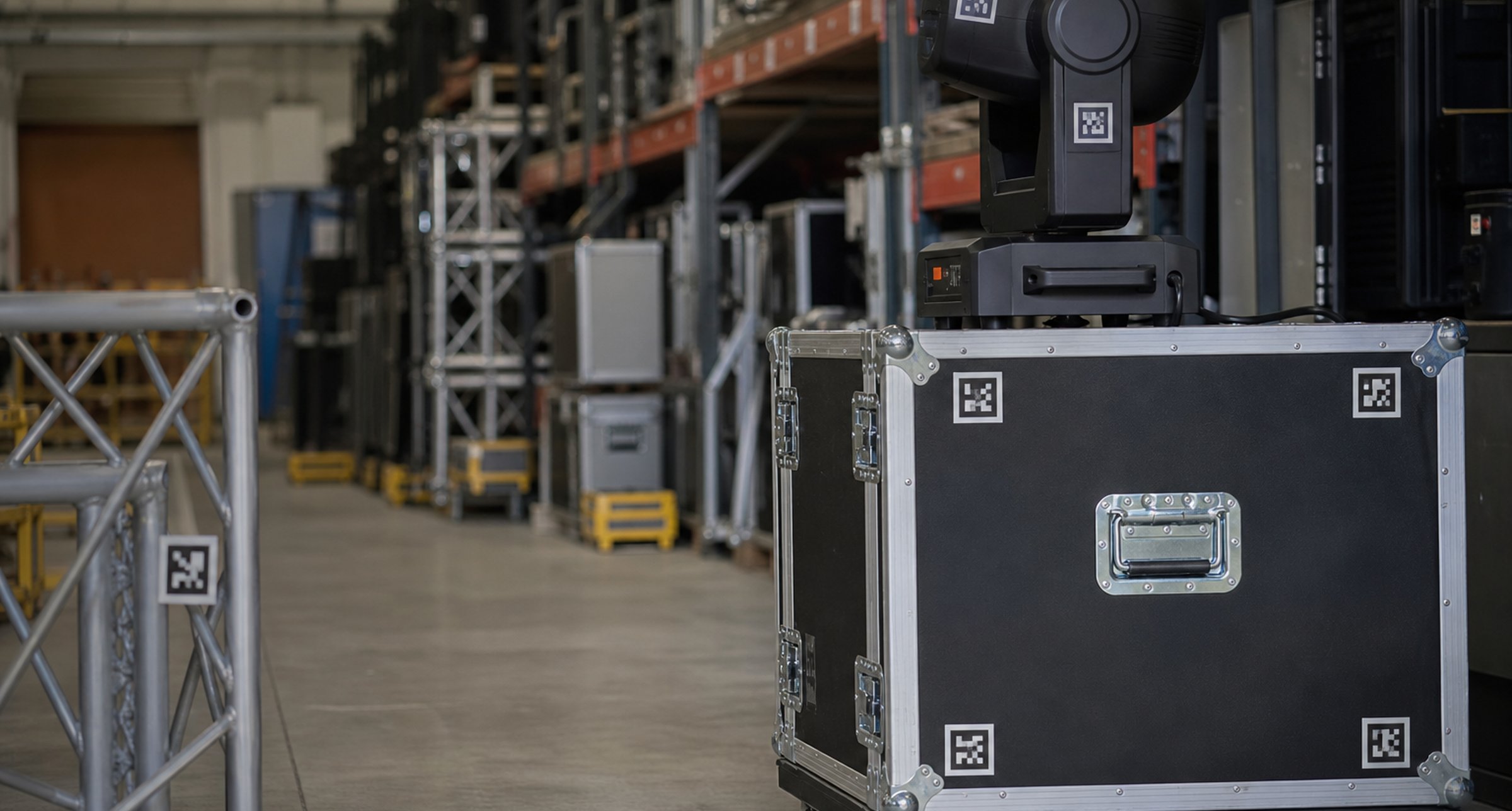 Asset tracking tags on rental equipment in a warehouse