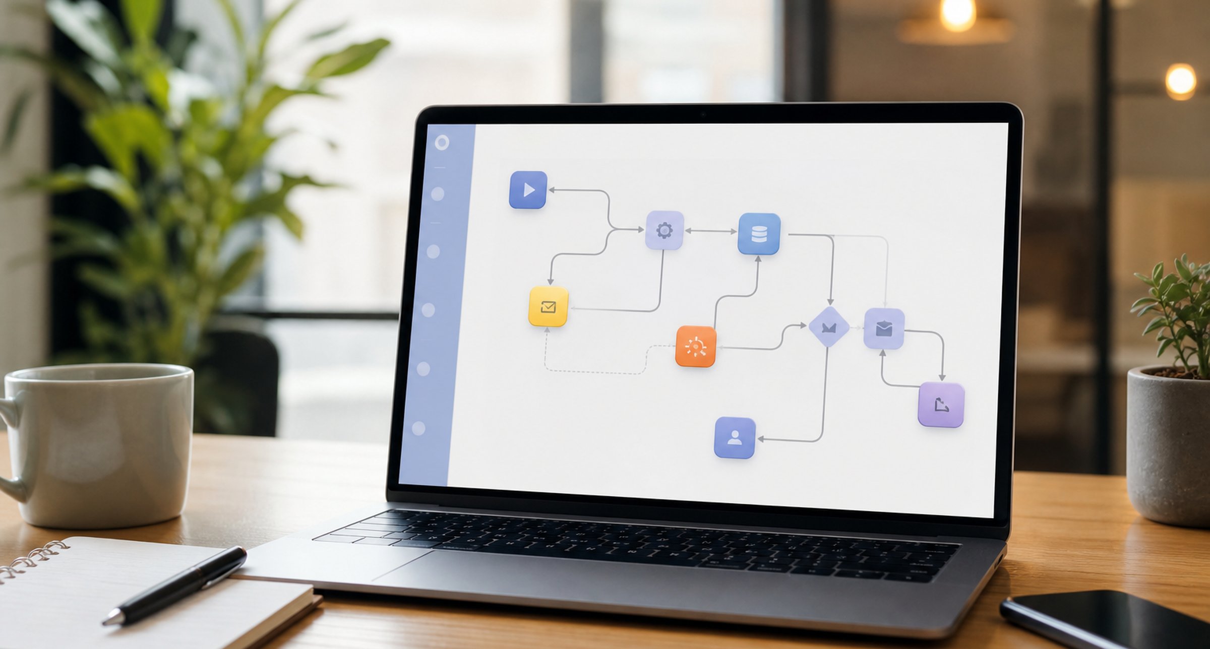 Operator reviewing subscription churn automation workflows on a laptop