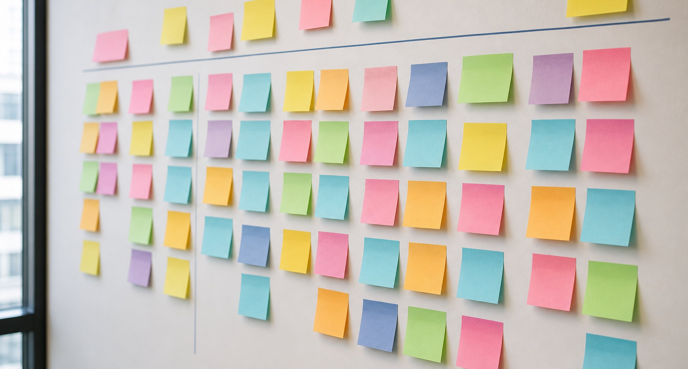 Jobs-to-be-done workshop sticky notes for subscription design
