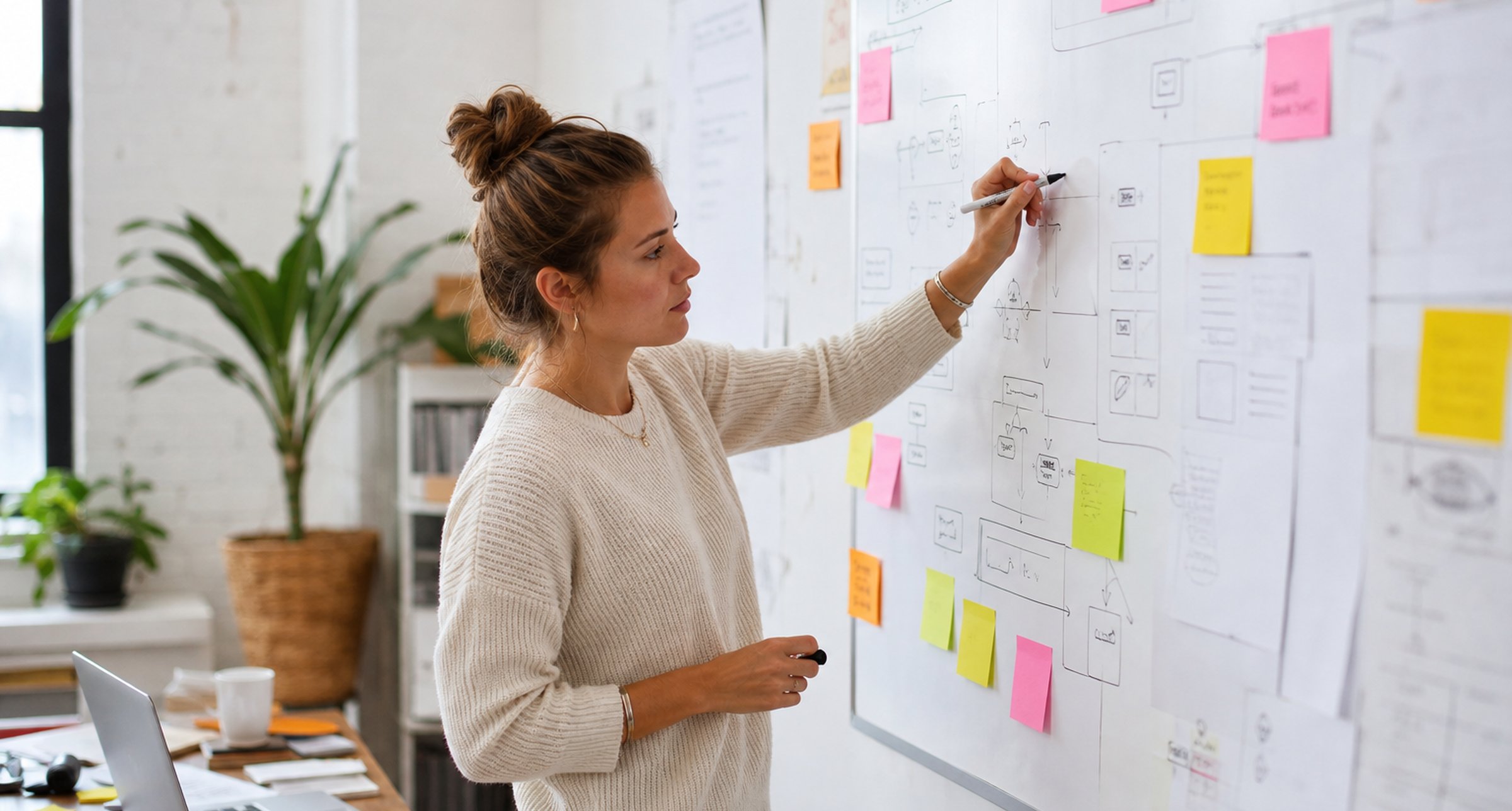 Marketer planning subscription marketing strategies on a whiteboard